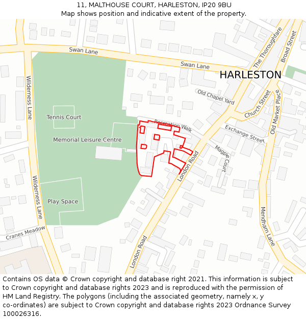 11, MALTHOUSE COURT, HARLESTON, IP20 9BU: Location map and indicative extent of plot