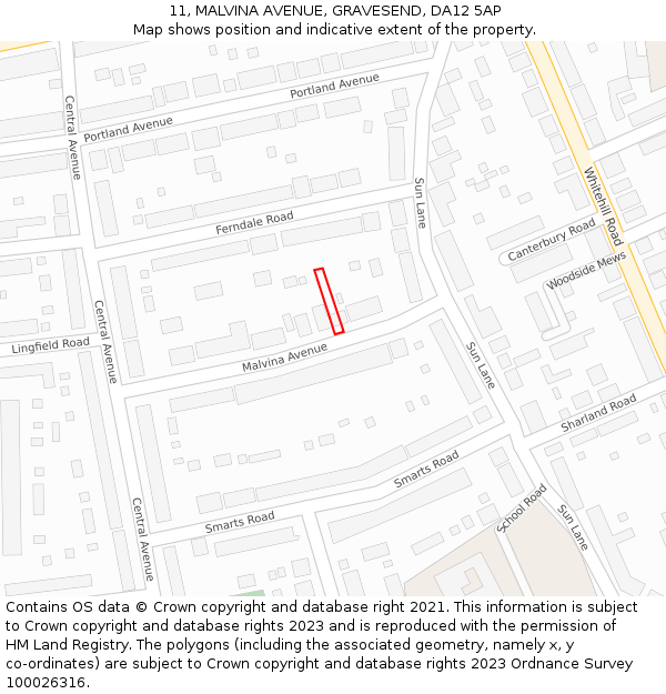 11, MALVINA AVENUE, GRAVESEND, DA12 5AP: Location map and indicative extent of plot