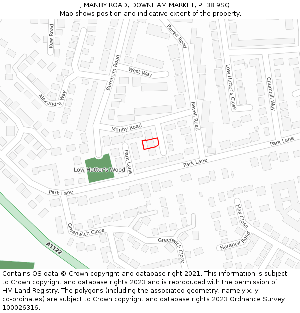 11, MANBY ROAD, DOWNHAM MARKET, PE38 9SQ: Location map and indicative extent of plot