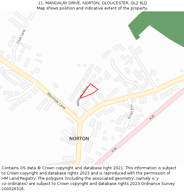 11, MANDALAY DRIVE, NORTON, GLOUCESTER, GL2 9LD: Location map and indicative extent of plot