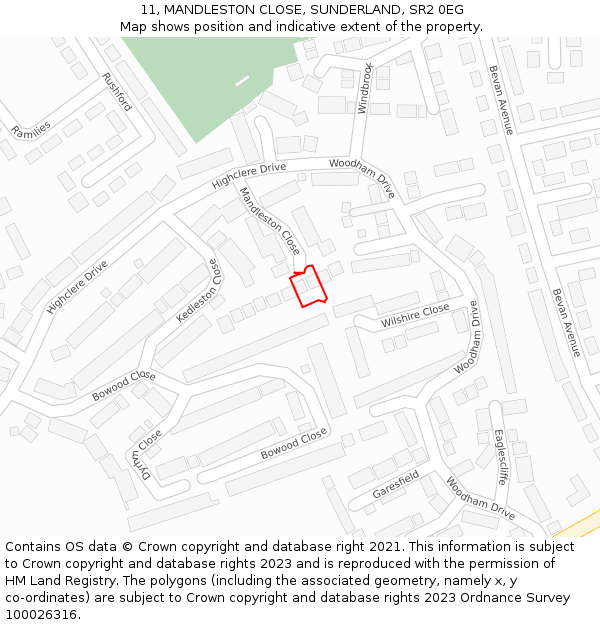 11, MANDLESTON CLOSE, SUNDERLAND, SR2 0EG: Location map and indicative extent of plot