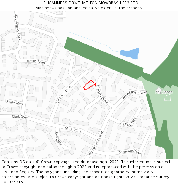 11, MANNERS DRIVE, MELTON MOWBRAY, LE13 1ED: Location map and indicative extent of plot