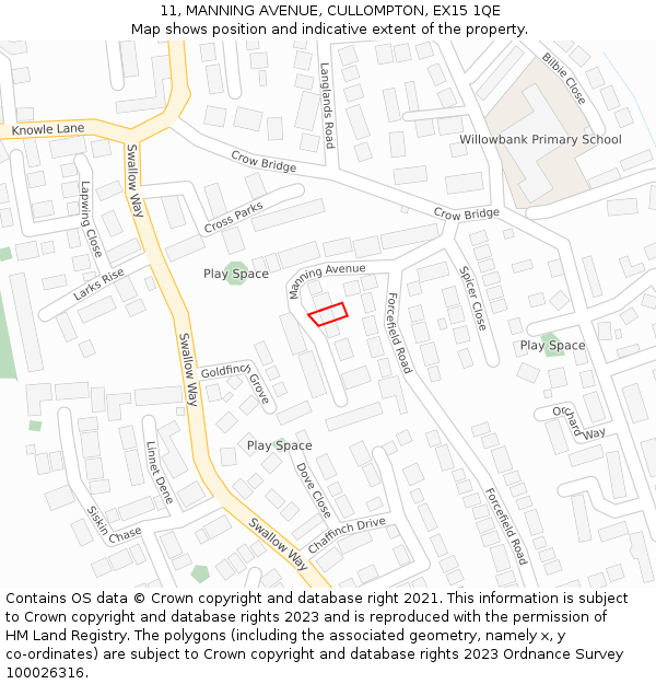 11, MANNING AVENUE, CULLOMPTON, EX15 1QE: Location map and indicative extent of plot