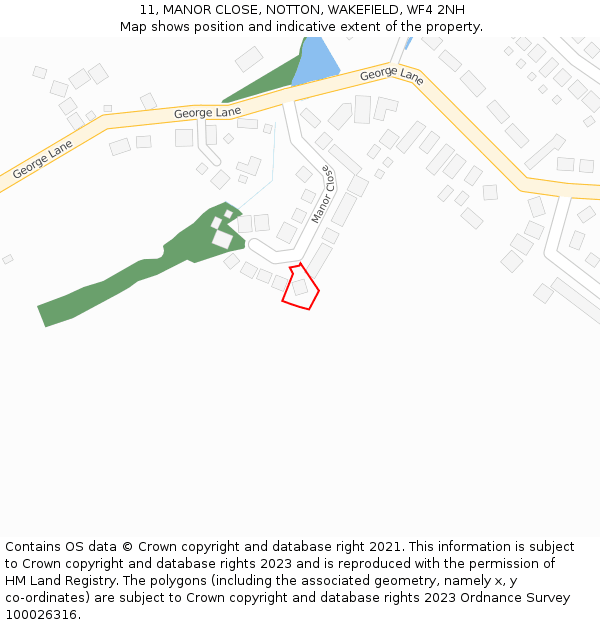 11, MANOR CLOSE, NOTTON, WAKEFIELD, WF4 2NH: Location map and indicative extent of plot