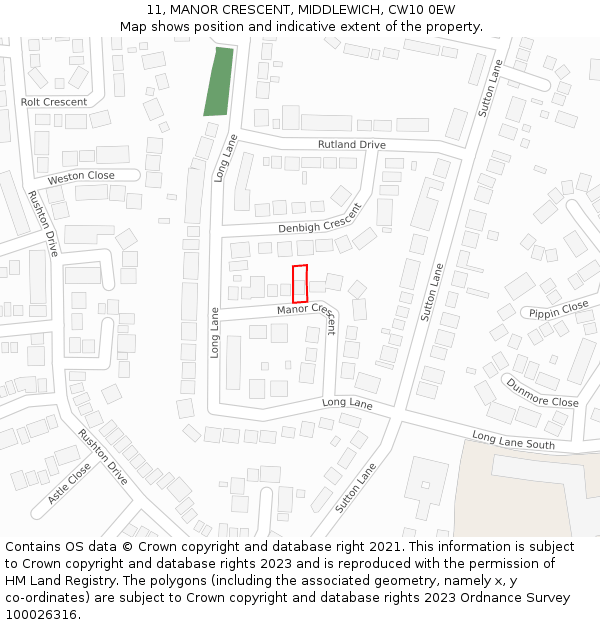 11, MANOR CRESCENT, MIDDLEWICH, CW10 0EW: Location map and indicative extent of plot