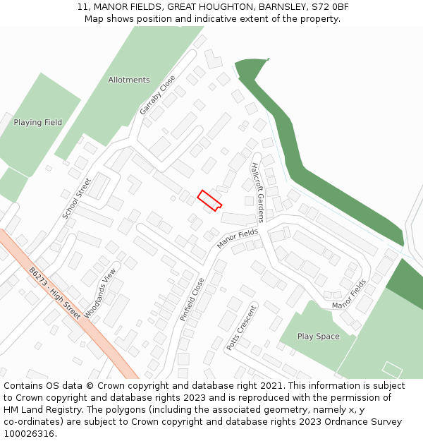 11, MANOR FIELDS, GREAT HOUGHTON, BARNSLEY, S72 0BF: Location map and indicative extent of plot