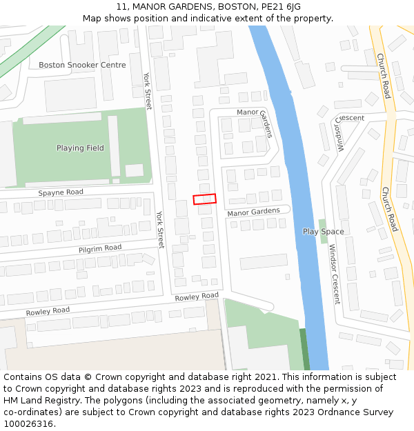 11, MANOR GARDENS, BOSTON, PE21 6JG: Location map and indicative extent of plot