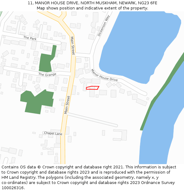 11, MANOR HOUSE DRIVE, NORTH MUSKHAM, NEWARK, NG23 6FE: Location map and indicative extent of plot