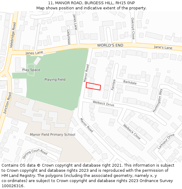 11, MANOR ROAD, BURGESS HILL, RH15 0NP: Location map and indicative extent of plot