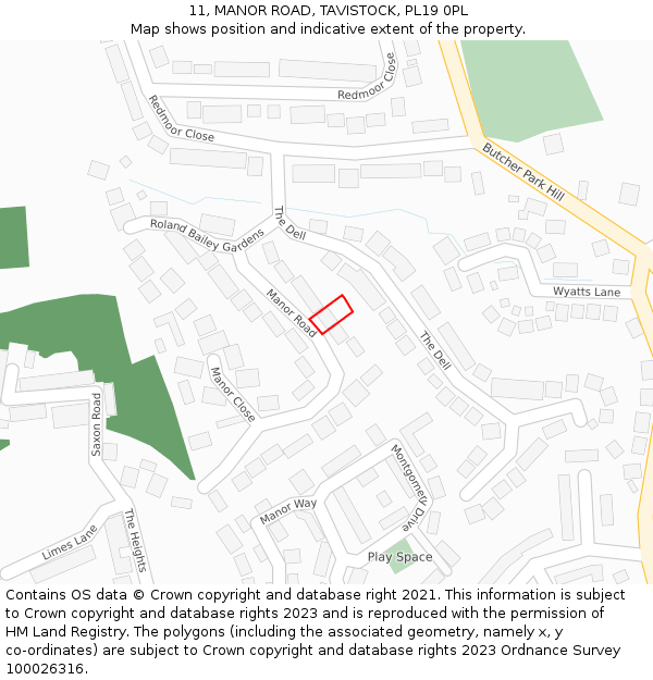 11, MANOR ROAD, TAVISTOCK, PL19 0PL: Location map and indicative extent of plot