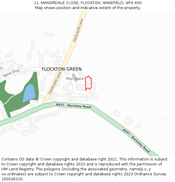 11, MANORDALE CLOSE, FLOCKTON, WAKEFIELD, WF4 4SX: Location map and indicative extent of plot