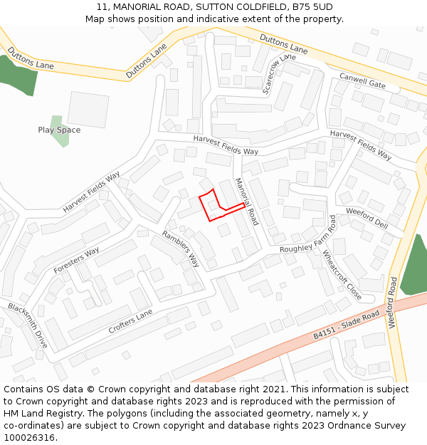 11, MANORIAL ROAD, SUTTON COLDFIELD, B75 5UD: Location map and indicative extent of plot