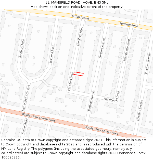 11, MANSFIELD ROAD, HOVE, BN3 5NL: Location map and indicative extent of plot
