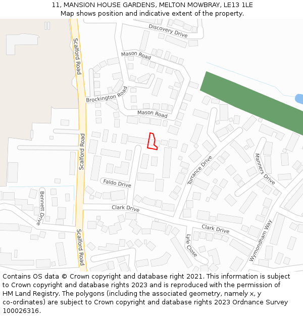 11, MANSION HOUSE GARDENS, MELTON MOWBRAY, LE13 1LE: Location map and indicative extent of plot