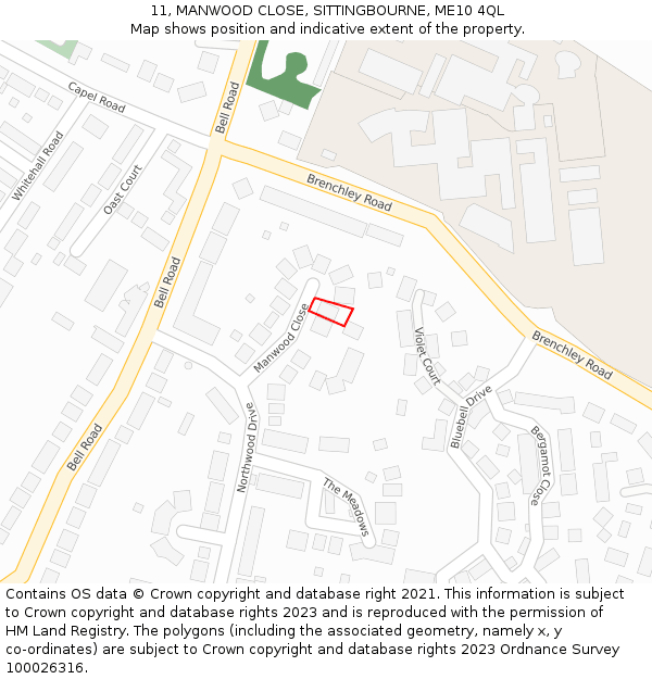 11, MANWOOD CLOSE, SITTINGBOURNE, ME10 4QL: Location map and indicative extent of plot