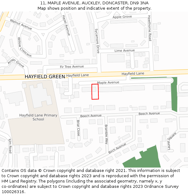 11, MAPLE AVENUE, AUCKLEY, DONCASTER, DN9 3NA: Location map and indicative extent of plot