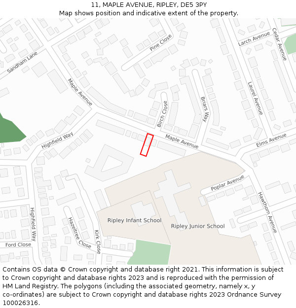 11, MAPLE AVENUE, RIPLEY, DE5 3PY: Location map and indicative extent of plot