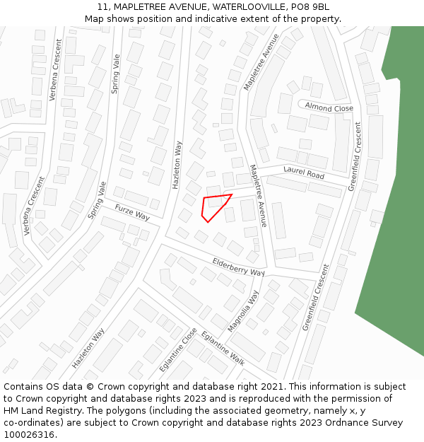 11, MAPLETREE AVENUE, WATERLOOVILLE, PO8 9BL: Location map and indicative extent of plot