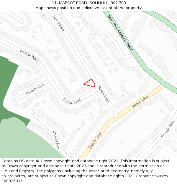 11, MARCOT ROAD, SOLIHULL, B92 7PR: Location map and indicative extent of plot