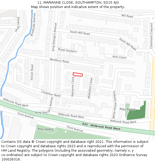 11, MARIANNE CLOSE, SOUTHAMPTON, SO15 4JG: Location map and indicative extent of plot