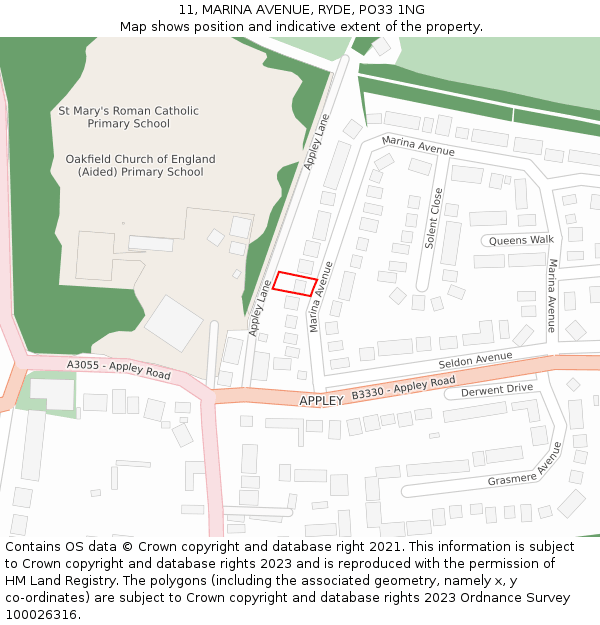 11, MARINA AVENUE, RYDE, PO33 1NG: Location map and indicative extent of plot