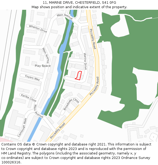 11, MARINE DRIVE, CHESTERFIELD, S41 0FG: Location map and indicative extent of plot