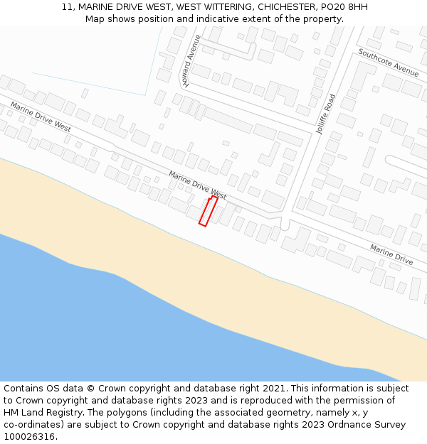 11, MARINE DRIVE WEST, WEST WITTERING, CHICHESTER, PO20 8HH: Location map and indicative extent of plot