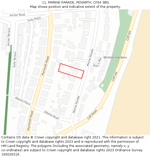 11, MARINE PARADE, PENARTH, CF64 3BG: Location map and indicative extent of plot