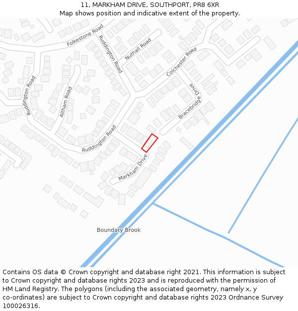 11, MARKHAM DRIVE, SOUTHPORT, PR8 6XR: Location map and indicative extent of plot