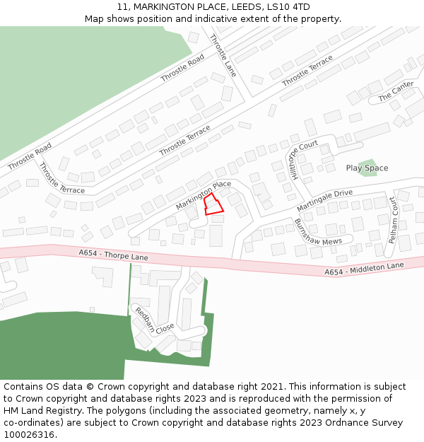 11, MARKINGTON PLACE, LEEDS, LS10 4TD: Location map and indicative extent of plot