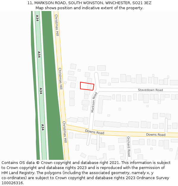 11, MARKSON ROAD, SOUTH WONSTON, WINCHESTER, SO21 3EZ: Location map and indicative extent of plot