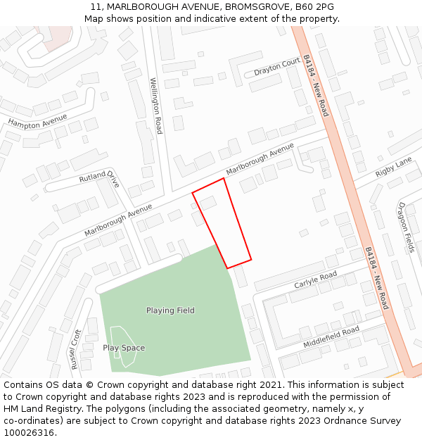 11, MARLBOROUGH AVENUE, BROMSGROVE, B60 2PG: Location map and indicative extent of plot