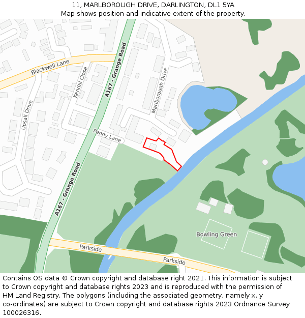 11, MARLBOROUGH DRIVE, DARLINGTON, DL1 5YA: Location map and indicative extent of plot