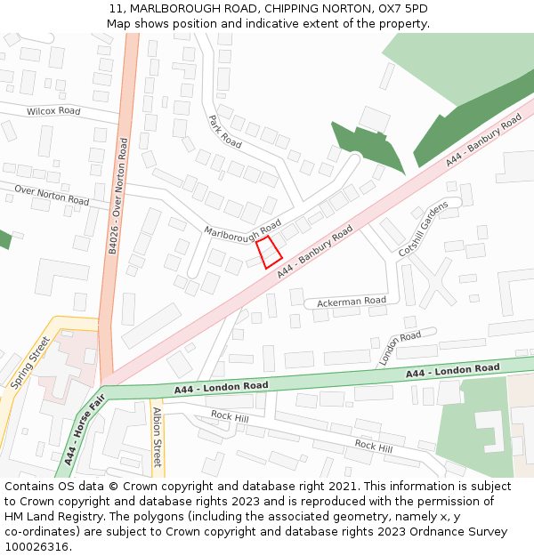 11, MARLBOROUGH ROAD, CHIPPING NORTON, OX7 5PD: Location map and indicative extent of plot