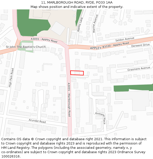 11, MARLBOROUGH ROAD, RYDE, PO33 1AA: Location map and indicative extent of plot