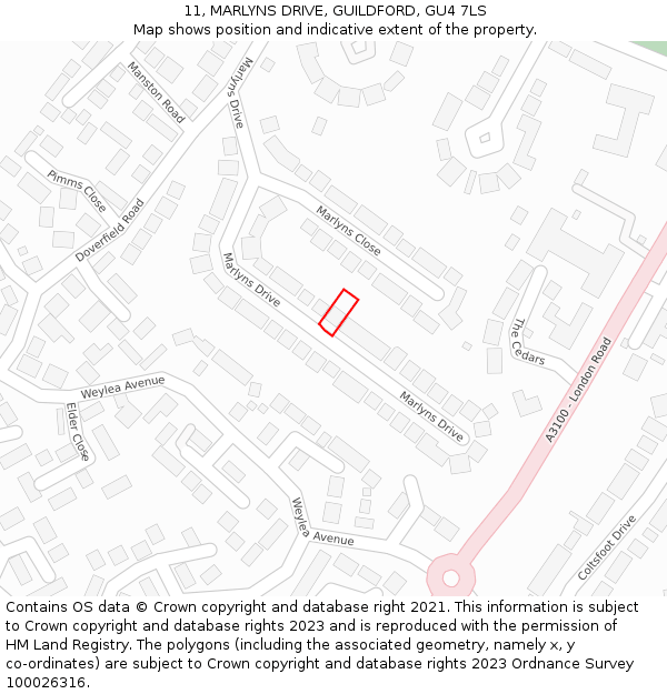 11, MARLYNS DRIVE, GUILDFORD, GU4 7LS: Location map and indicative extent of plot