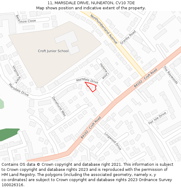 11, MARSDALE DRIVE, NUNEATON, CV10 7DE: Location map and indicative extent of plot