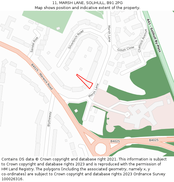11, MARSH LANE, SOLIHULL, B91 2PG: Location map and indicative extent of plot