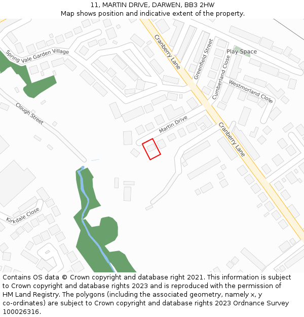 11, MARTIN DRIVE, DARWEN, BB3 2HW: Location map and indicative extent of plot