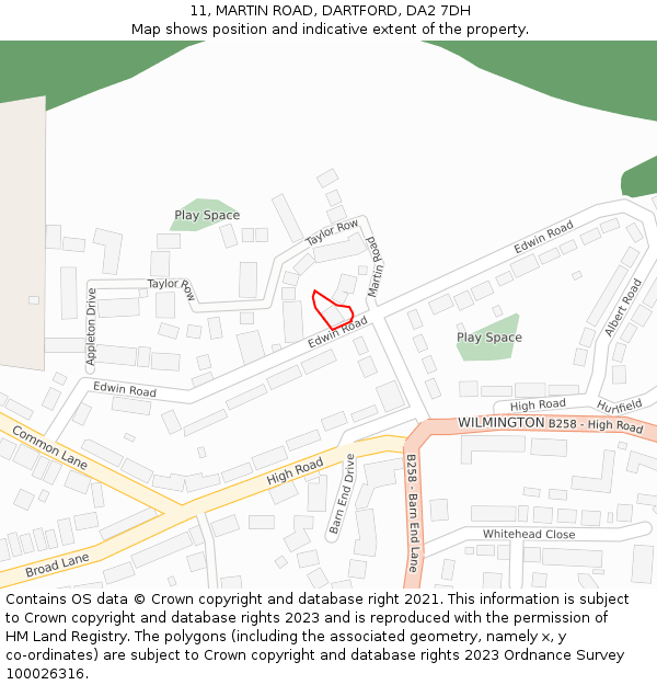 11, MARTIN ROAD, DARTFORD, DA2 7DH: Location map and indicative extent of plot