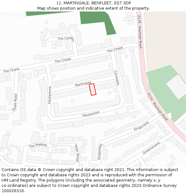 11, MARTINGALE, BENFLEET, SS7 3DP: Location map and indicative extent of plot