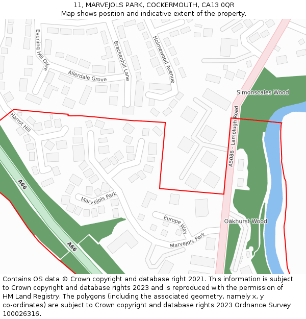 11, MARVEJOLS PARK, COCKERMOUTH, CA13 0QR: Location map and indicative extent of plot