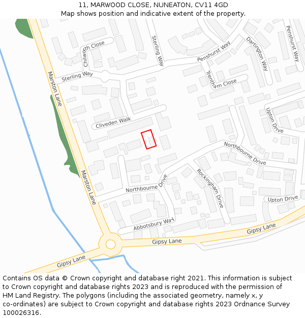 11, MARWOOD CLOSE, NUNEATON, CV11 4GD: Location map and indicative extent of plot