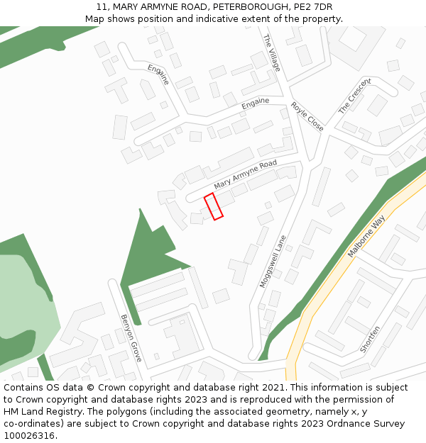 11, MARY ARMYNE ROAD, PETERBOROUGH, PE2 7DR: Location map and indicative extent of plot