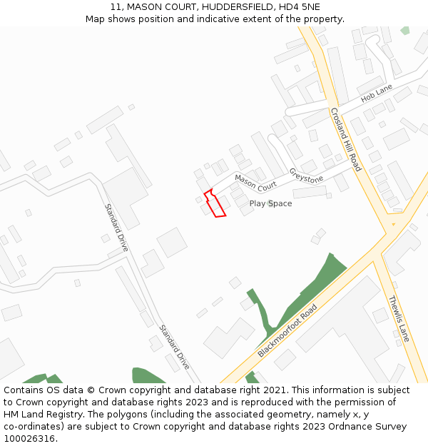 11, MASON COURT, HUDDERSFIELD, HD4 5NE: Location map and indicative extent of plot