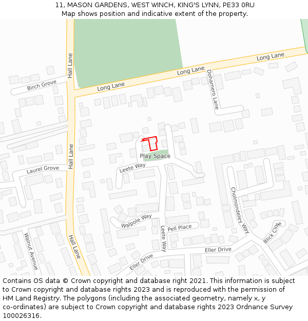 11, MASON GARDENS, WEST WINCH, KING'S LYNN, PE33 0RU: Location map and indicative extent of plot