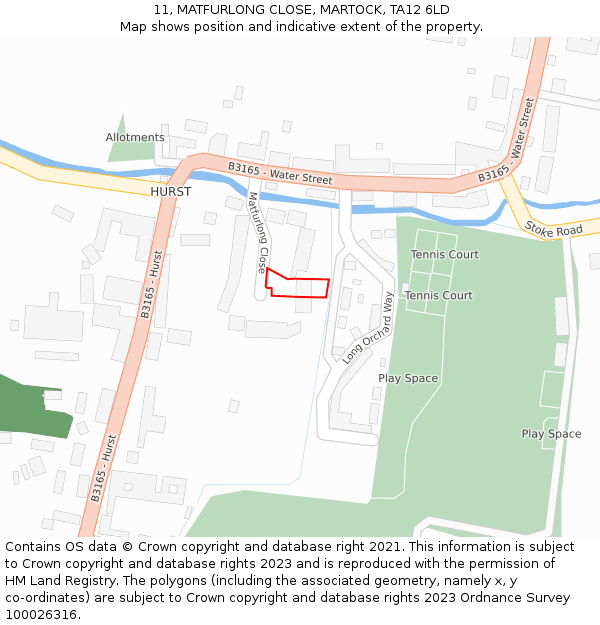 11, MATFURLONG CLOSE, MARTOCK, TA12 6LD: Location map and indicative extent of plot