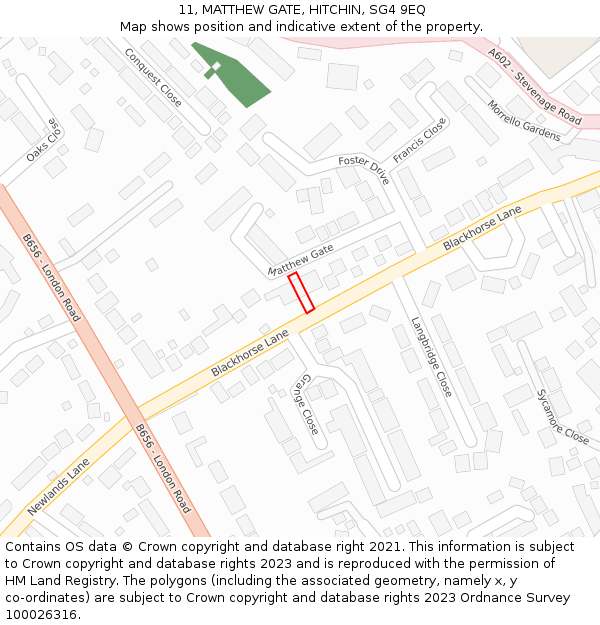 11, MATTHEW GATE, HITCHIN, SG4 9EQ: Location map and indicative extent of plot