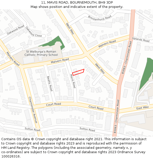 11, MAVIS ROAD, BOURNEMOUTH, BH9 3DP: Location map and indicative extent of plot
