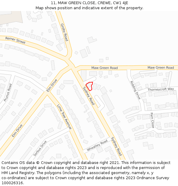 11, MAW GREEN CLOSE, CREWE, CW1 4JE: Location map and indicative extent of plot